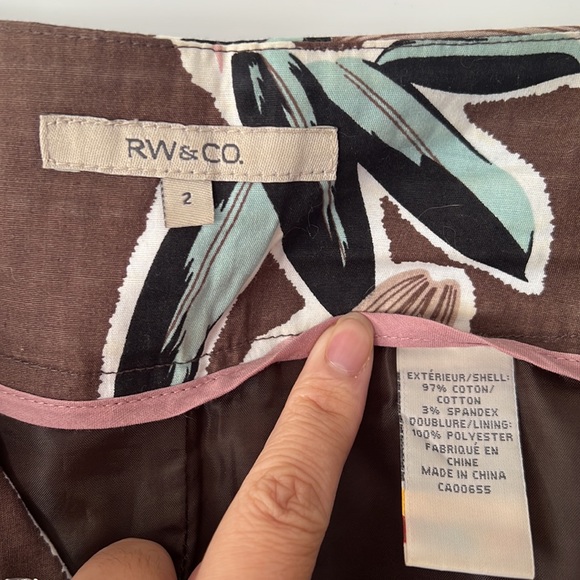 RW&Co Brown, Pink & Teal Knee-Length Lined Skirt - size 2 - Picture 3 of 8